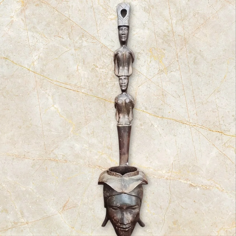 Hand-Carved Dark Brown Tribal Wall Sculpture Made In Phillipines